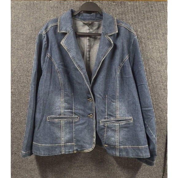 VTG Baccini Denim Jacket Womens 22/24W Cotton Blue‎ Blazer Button Front Y2K 90s - Picture 1 of 14